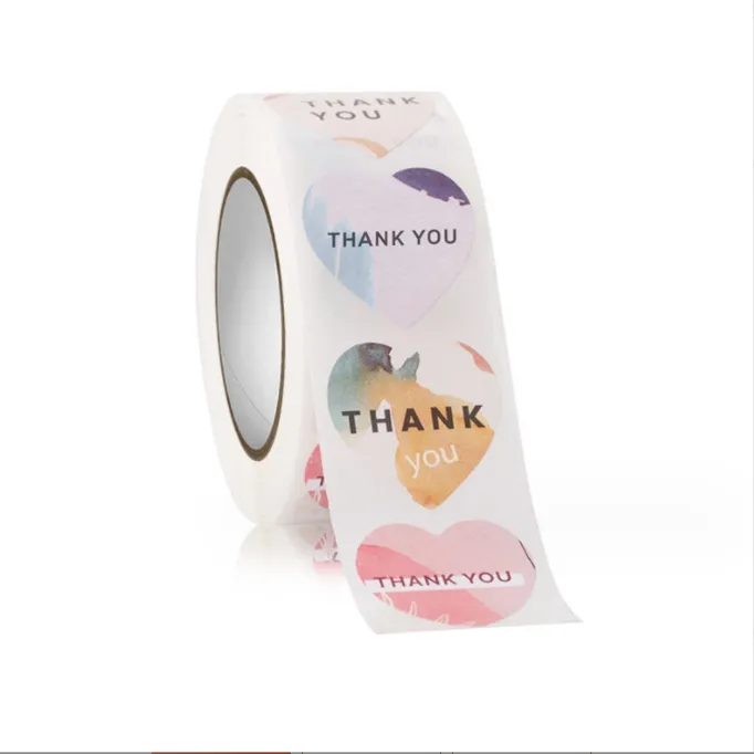 पैकेजिंग राउंड के लिए अनुकूलित गोल्ड फ़ॉइल स्टैम्पिंग, उपहार बॉक्स और कार्ड के लिए लोकप्रिय धन्यवाद लेबल दिल के आकार का स्टिकर