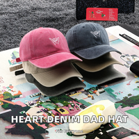 Casquettes de baseball rétro vintage unisexes en denim de coton lavé avec broderie personnalisée en forme de cœur, style sportif et professionnel pour l'extérieur