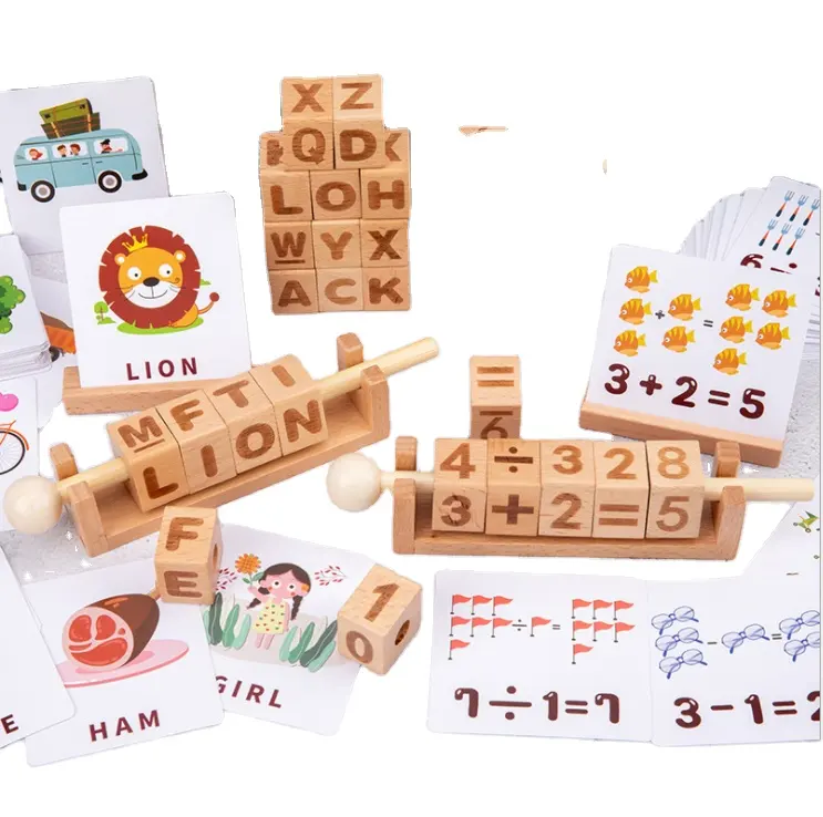 Blocos de construção de madeira infantil, números e letras para aprendizagem presescolar, montesorri, matemática, brinquedos educativos