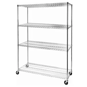 Bon prix NSF 4 étages 800lbs D21 "x W60" x H72 "Étagères de stockage industrielles et commerciales sur roues en fil d'acier chromé