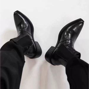 Bottines Chelsea en cuir véritable noir HQY FWL, à lacets, bout pointu, bande élastique, hauteur de la cheville, semelle intermédiaire en EVA, semelle extérieure en caoutchouc durable - Product Image 4
