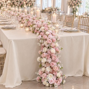 HK-FR018 Camino de mesa de rosas artificiales, camino de mesa de flores de seda para pasillo, camino de mesa de flores para boda, decoración para eventos y fiestas - Product Image 1