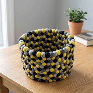 Black and Yellow Wool Felt Ball <b>Basket</b> & <b>Storage</b> Box-Eco-Friendly Space-Saving <b>Toy</b> <b>Storage</b> for Indoor Home Decor - Product Image 3
