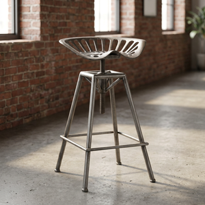 Taburete de Bar Industrial y Vintage de Hierro Fundido Ajustable, Asiento con Diseño de Tractor Antiguo, Cuero Ecológico para Uso en el Hogar y Hoteles - Product Image 3