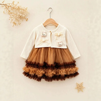 Robe de princesse mignonne et élégante à manches longues pour enfants, robe à volants en tulle superposée pour le printemps et l'automne, pour les petites filles