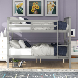 Full Over Full <b>Bunk</b> <b>Bed</b> With Ladder Gray Bedroom Guest Room Furniture - Product Image 2
