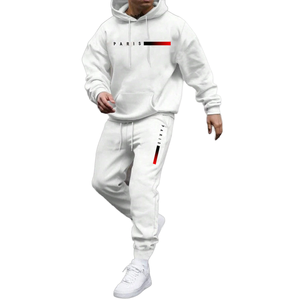 Conjunto Deportivo de Dos Piezas para Hombre y Mujer, Primavera, Estampado con Letras, Informal, con Capucha, Tejido de Punto, 100% Poliéster, Cómodo, Largo - Product Image 1