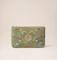 Sac de rangement portable en velours pour pinceaux de maquillage et cosmétiques, motif déesse du soleil brodé, avec fermeture éclair dorée