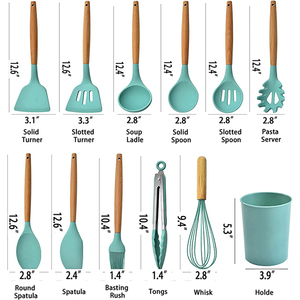 Wholesale 12 Pieces in 1 Set Kitchen Accessories Cooking <strong>Tools</strong> Kitchenware Cocina <strong>Silicone</strong> Kitchen Utensils With Wooden Handles - Product Image 2