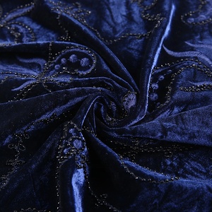 HA-15210C Tùy Chỉnh 100% Polyester Dệt Nhung Mềm Đính Cườm Thêu Vải Cuộn Cho Ăn Mặc - Product Image 5