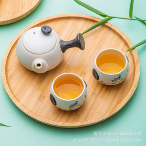 Bamboo Serving Tray Set Rectangular And Round For Tea And Dessert Wooden Platter With <b>Teacup</b> And Spoon Natural Finish - Product Image 5