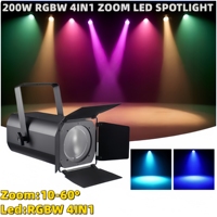 Projecteur LED COB 200W DMX512 RGBW 4-en-1 avec zoom, type Fresnel, pour scène, événements, studio, télévision, DJ et spectacles