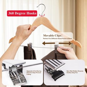 ไม้แขวนเสื้อไม้+โลหะ พร้อมคลิปหนีบปรับระดับได้ สำหรับกางเกง กระโปรง กางเกงยีนส์ กางเกงขายาว กางเกงขาสั้น-ใช้ในตู้เสื้อผ้าและห้องนั่งเล่น - Product Image 4