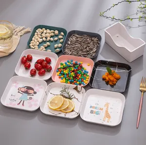 4,5 Zoll umweltfreundlich langlebig Kunststoff quadratisch Platte-Set Weizenstrohteller für Dessert Knochen-Spuckgeschirr