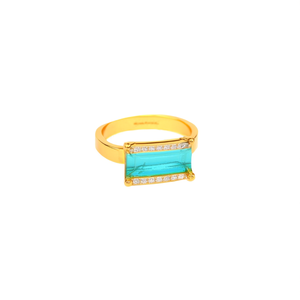 Anillo de Moda de Acero Inoxidable 316L con Baño de Oro PVD, Piedra Azul Rectangular, Banda Ajustable, Joyería Sostenible - Product Image 2