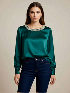 Blusa de Manga Larga con Cuello Redondo y Botones de Perla para Mujer, Tallas Grandes, Estilo Casual para Oficina o Trabajo, Dropshipping Shopify - Product Image 6
