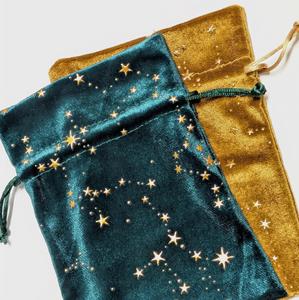 Pochette personnalisée en velours étoilé doré avec cordon de serrage, blanc/rose, taille personnalisée, sac cadeau <span class=keywords><strong>Tarot</strong></span>, sac de rangement style céleste, sérigraphie - Product Image 2
