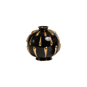 Orangefurn living room ball shape ornament one set two pieces colorful ceramic black and gold vase