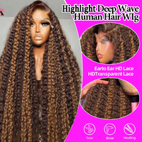 Perruque bouclée 360 Full Lace sans colle en cheveux humains, avec cordon de serrage invisible, dentelle HD 13x6, mèches P4/27, perruques frontales Deep Wave pour femmes
