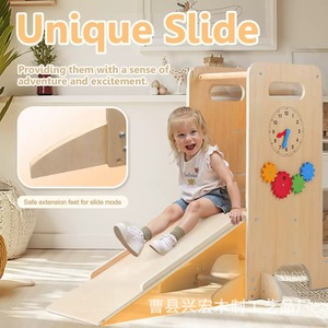 Torre de aprendizaje infantil de madera con pizarra y tobogán, taburete Montessori para niños - Product Image 3