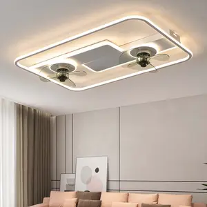 Ventilador de techo led regulable rectangular grande para sala de estar con lámpara minimalista dormitorio decorativo moderno ventiladores de techo de lujo Luz
