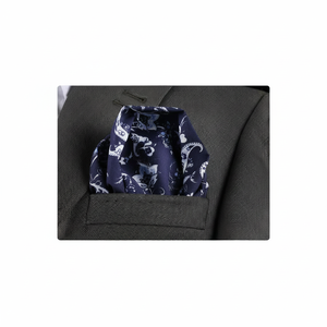 Men's Blue <b>White</b> Flower Pattern Collar <b>Pocket</b> <b>Square</b> Textile One Size - Product Image 2