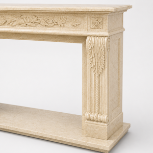 Traditional Marble <b>Fireplace</b> Mantel With Ornate Carving Super Cream Marfil Stone Indoor Wood Burning Hearth For Dining Room - Product Image 5