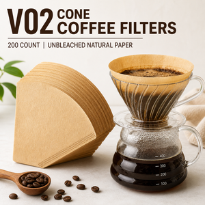 Filtres à café coniques <span class=keywords><strong>V02</strong></span>, <span class=keywords><strong>200</strong></span> unités, papier naturel non blanchi, pour cafetière à filtre 2-4 tasses - Product Image 1