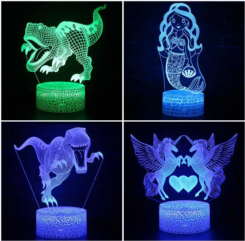 도매 아크릴 Led 3D 야간 조명베이스 크리 에이 티브 USB 나무 램프 라운드 타원형 조명 균열 조명