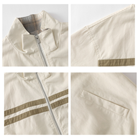 Veste Coach Homme Rétro à Deux Rayures 100% Coton Col Montant Fermeture Éclair Coupe Ample Décontractée Quotidienne Automne S-XL
