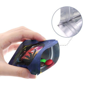 Bán buôn Mini rõ ràng phía trước con bằng chứng chống dây kéo Poly Mylar treo túi nhựa 3.5 biểu tượng tùy chỉnh Holographic Mylar Túi - Product Image 3