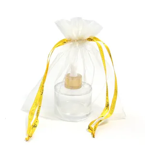Nouveaux sacs en organza jaune modèles à cordon couleurs personnalisées 7*5 sacs d'emballage cosmétique en organza
