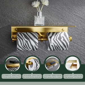 Space Aluminum Self Adhesive Brushed Nickel Double Toilet <b>Paper</b> <b>Holder</b> with Shelf Toilet <b>Paper</b> Roll <b>Holder</b> Toilet Roll <b>Holder</b> - Product Image 5