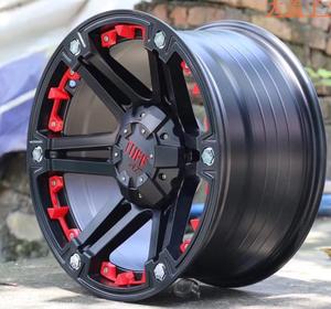 Cerchi in Lega Flrocky Off-Road da 16, 17, 18 Pollici per Auto Passeggeri TUFF con Attacco 5*114.3, 5*127, 6*139.7, Dettagli Rossi, Cromo Nero - Product Image 2