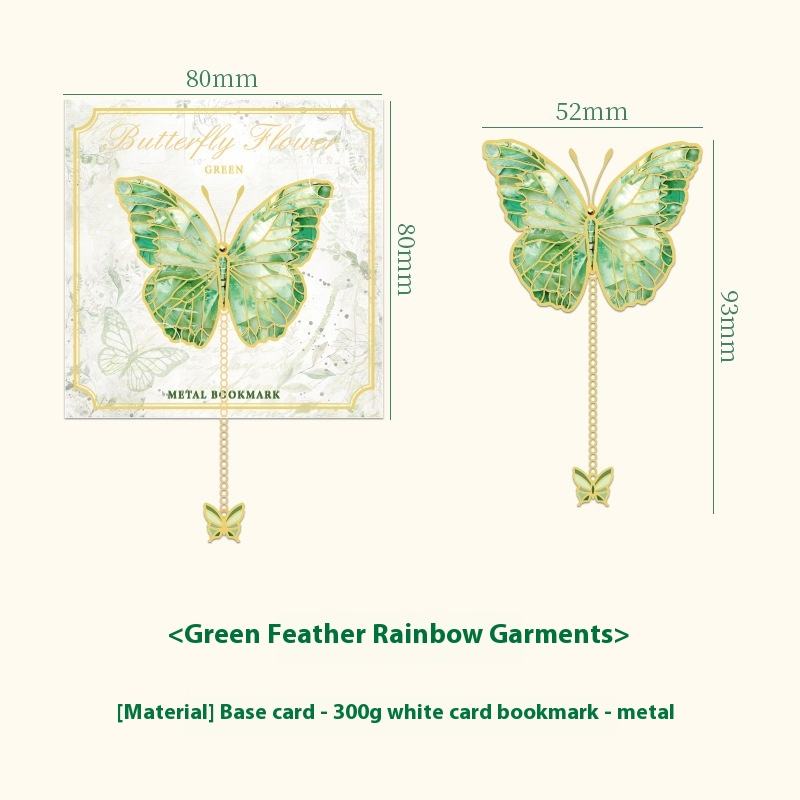 ที่คั่นหนังสือโลหะภาพดอกไม้ระหว่างผีเสื้อชุดหยกขนนกนีออน