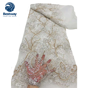 Bestway Dust Pink Luxury Austria Bead bordado vestido de novia con lentejuelas tela de encaje de tul - Product Image 1