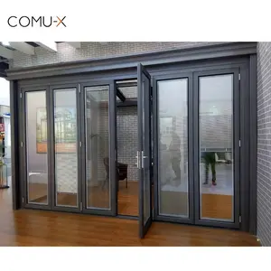 Puertas de acordeón plegables Puerta de vidrio de patio de aluminio Exterior Puerta plegable automática de lujo Decoración Productos de aluminio plegables