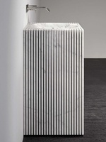 Lavabo sur pied en marbre naturel moderne, égouttoir haut de gamme sur mesure pour hôtels et villas, vasque monobloc en pierre, finition polie, certifié NSF