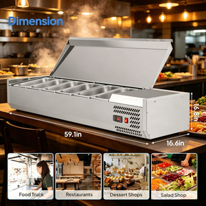 Mesa de trabajo refrigerada comercial de acero inoxidable, mostrador refrigerador para ensaladas, para ingredientes de cocina. - Product Image 4