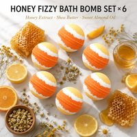 Boule de Bain Effervescente au Miel OEM ODM 140g, Beurre de Karité, Huile d'Amande Douce, Hydratante, Nourrissante, Spa, Marque Privée Personnalisée