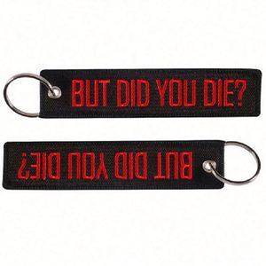 <b>Personalized</b> Stylish Embroidered <b>Keychain</b> with Black Base and Red Text - Product Image 4