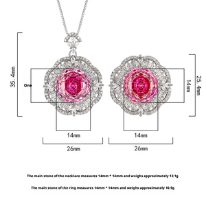 Conjunto de Joyería de Moda Ecológica, Chapado en Oro y Cobre, con Circonita Cúbica de Corte Rosa de 14 mm, Hermoso Collar con Colgante Floral, Aretes y Anillo para Boda - Product Image 2
