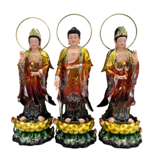Estatua de Buda Gautama, artesanías de resina Natural, figuritas religiosas, Base de loto doble, mármol blanco, tres santos occidentales - Product Image 1