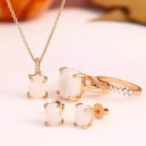 Wholesale Fashion Jewelry Sets Gemstones Earrings Natural Moonstone Stone Ring Set Necklace Pendant For Women