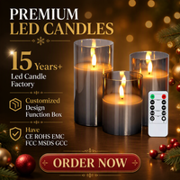 Prêt à expédier : Lot de 3 bougies LED sans flamme en verre, à piles, avec télécommande 10 touches, pour Halloween et la maison
