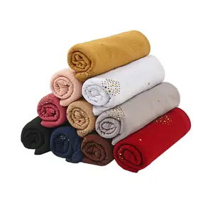 Nieuwe Mode Sjaal Dames Verticale Strips Gemerceriseerde Katoen Effen Kleur Hot Hoofddeksels Sjaal Polygonal Groothandel
