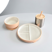 Ensemble de sevrage pour bébé en céramique et silicone sans BPA, assiette à 3 compartiments, vente en gros, personnalisable, pour enfants