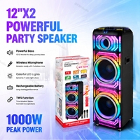 Enceinte de karaoké MT-1218 haute puissance, double woofer 12'', éclairage LED RGB, microphone sans fil TWS, enceinte de scène extérieure