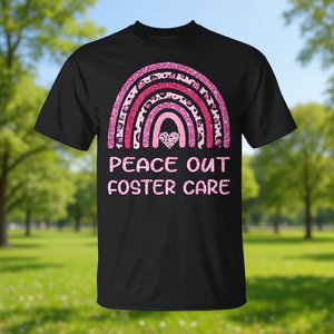 Camiseta Peace Out Foster Care con diseño de arcoíris rosa, Día de la Adopción 2023 - Product Image 3