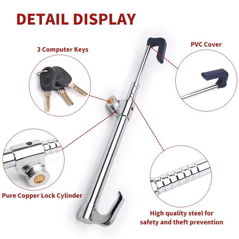X-Racing SWL-00012 Universal U-Shaped Car Steering Wheel Lock - Heavy Duty Anti-Theft Security Devic